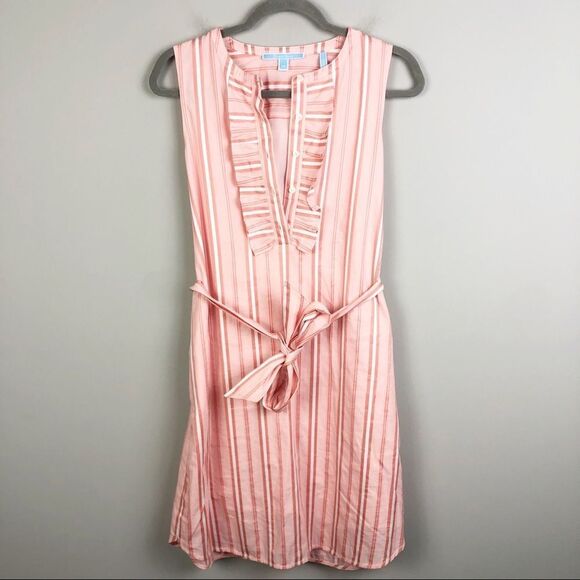 DRAPER JAMES | Ruffle Striped Belted Pink Dress Women’s Size X-Small - Picture 3 of 13